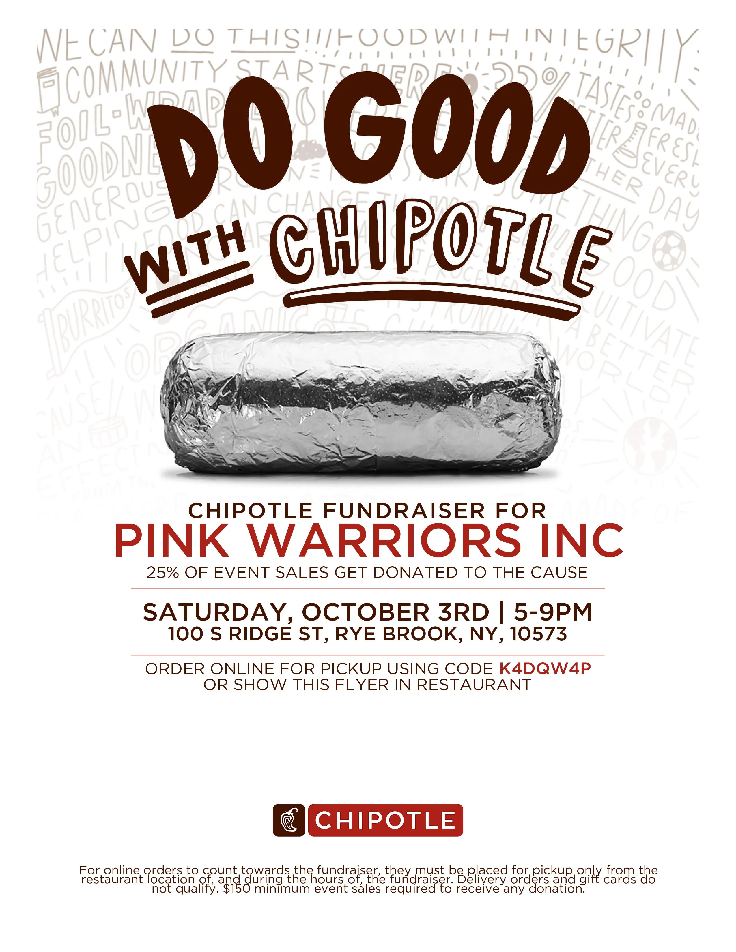 Chipotle Fundraiser: October 3, 2026 in Rye Brook
